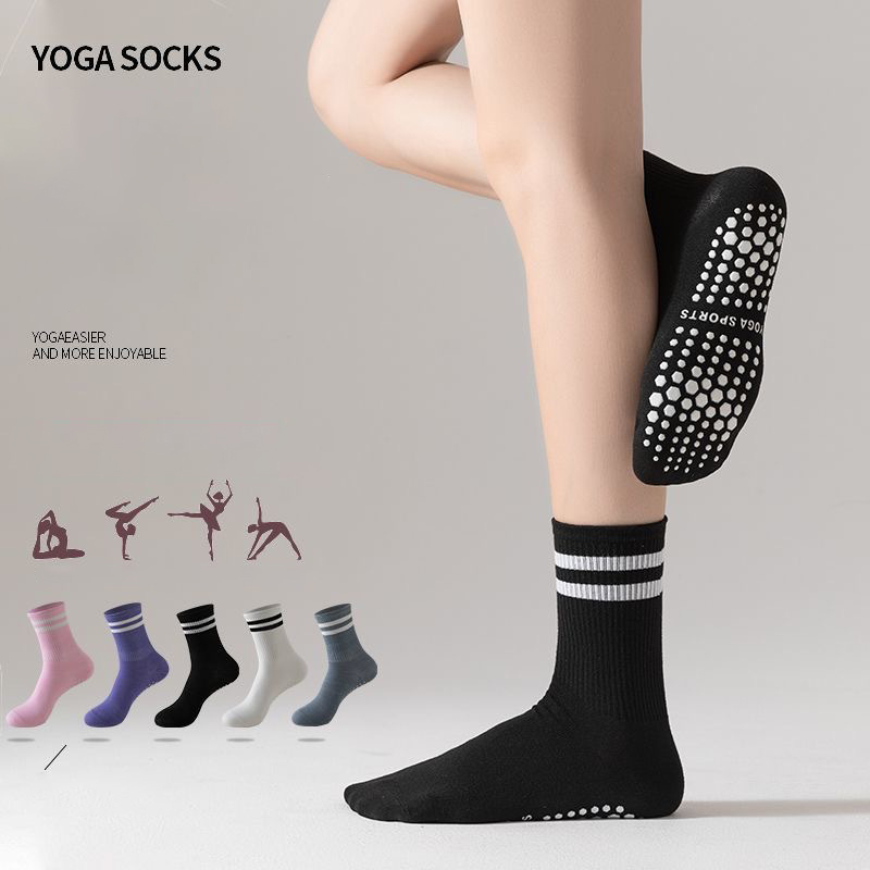 Pilates With Yoga - ดรีมไลค์ลิน 1 คู่ถุงเท้าโยคะสำหรับผู้หญิงแบบกลางน่อง ถุงเท้ากันลื่น ระบายอากาศได้ดี และซับเหงื่อ