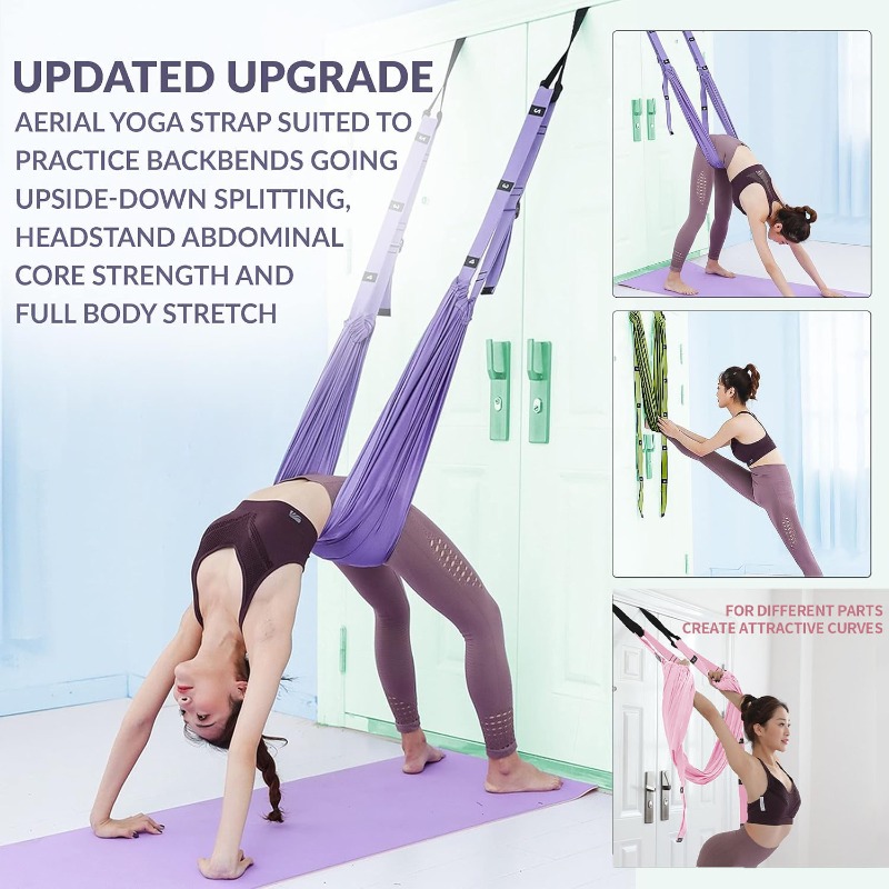 Pilates Yoga Stretching - ชุดเปลญวนโยคะปรับระดับได้ พร้อมสายรัดยืดหยุ่นสำหรับพิลาทิส แกว่งต้านแรงโน้มถ่วง เต้น ฟิตเนส โยคะ